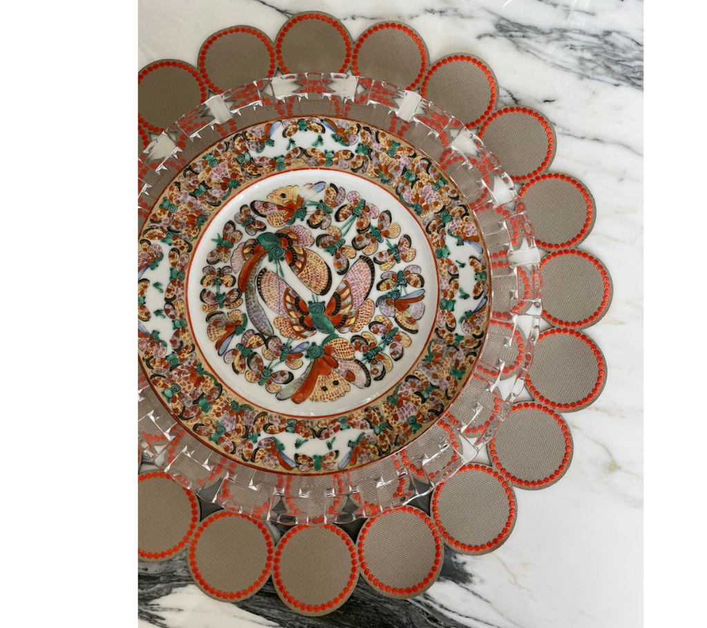 Individual redondo en lona Círculos Beige/Anaranjado