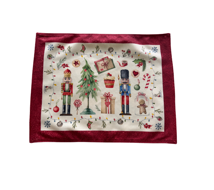 Individual reversible rectangular en tela Navidad Cascanueces/Guirnalda