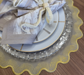 Individual redondo en lona Ondas/Puntillas Beige/Dorado