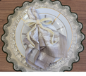 Individual redondo en lona Ondas/Puntillas Beige/Verde Musgo