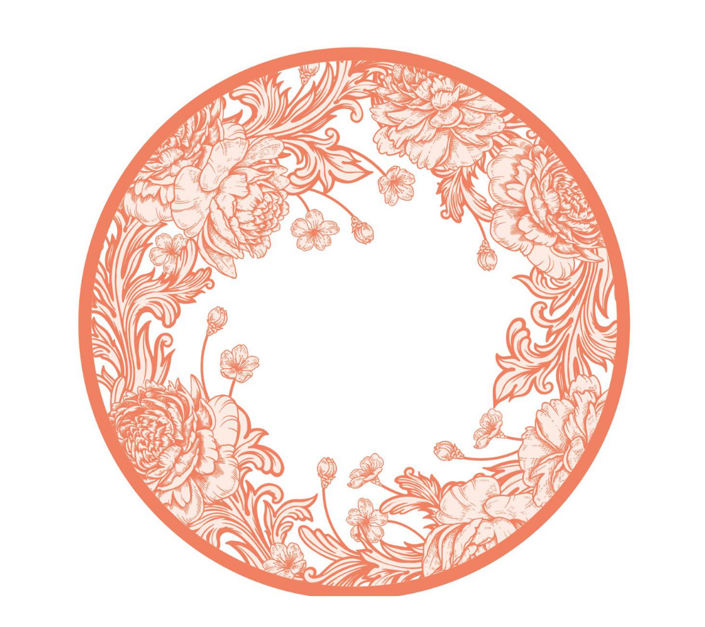 Individual troquelado redondo en tela Corona Flores Anaranjado