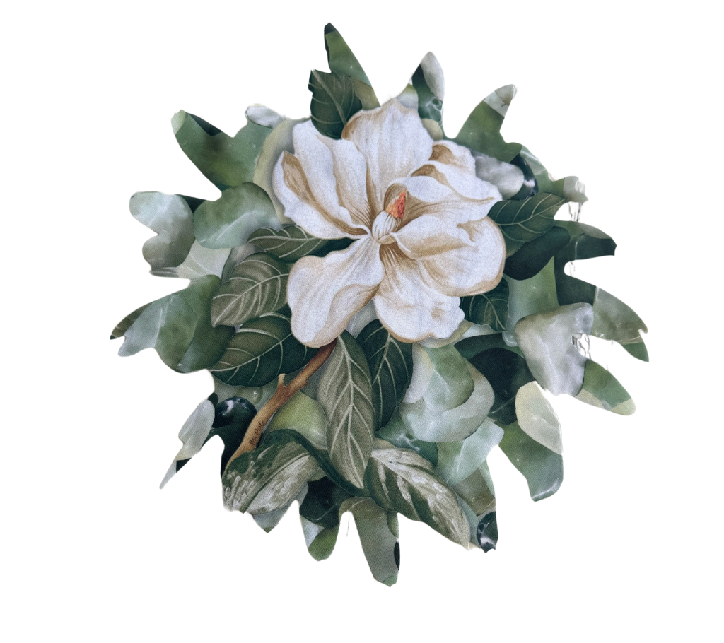 Individual troquelado redondo en tela Magnolia