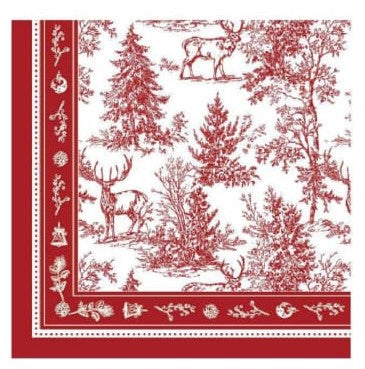 Mantel rectangular 8P en tela Navidad Pinos/Venados Vino