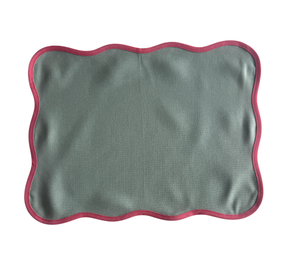 Individual rectangular en lino Verde/Rosado