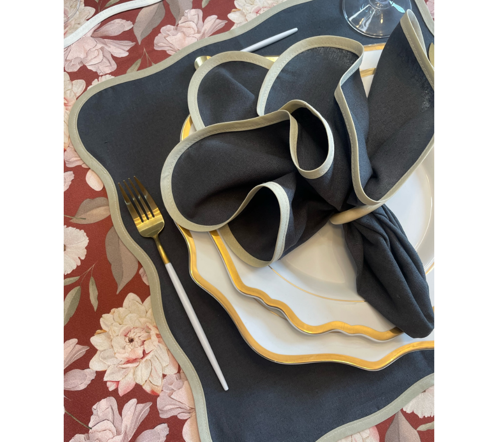 Mantel rectangular 8P en tela Flores Terracota