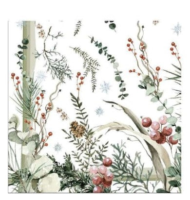 Mantel rectangular 8P en tela Navidad Ramas Pino Borde Verde