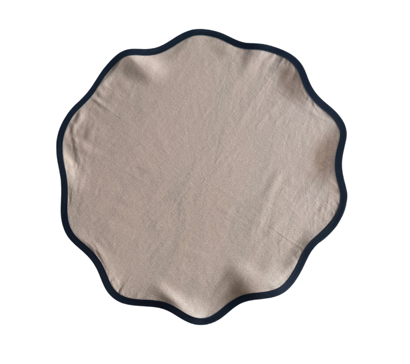 Individual redondo en lino Beige/AzulM