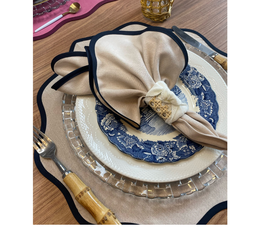 Individual redondo en lino Beige/AzulM