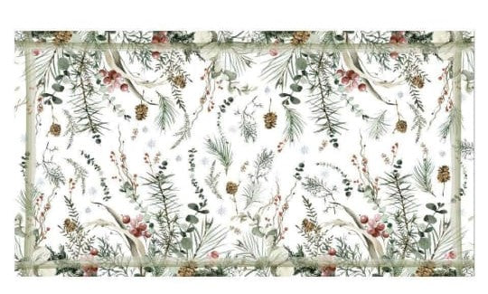 Mantel rectangular 8P en tela Navidad Ramas Pino Borde Verde