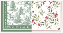 Individual reversible rectangular en tela Navidad Winter Berries/Pinos Venados Verde