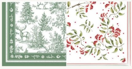 Individual reversible rectangular en tela Navidad Winter Berries/Pinos Venados Verde
