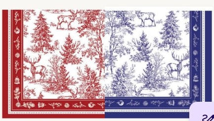 Individual reversible rectangular en tela Pinos Venados Rojo/Azul