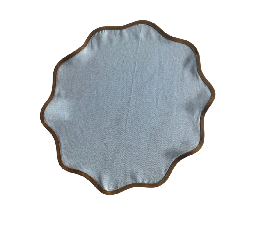 Individual redondo en lino Azul/Beige