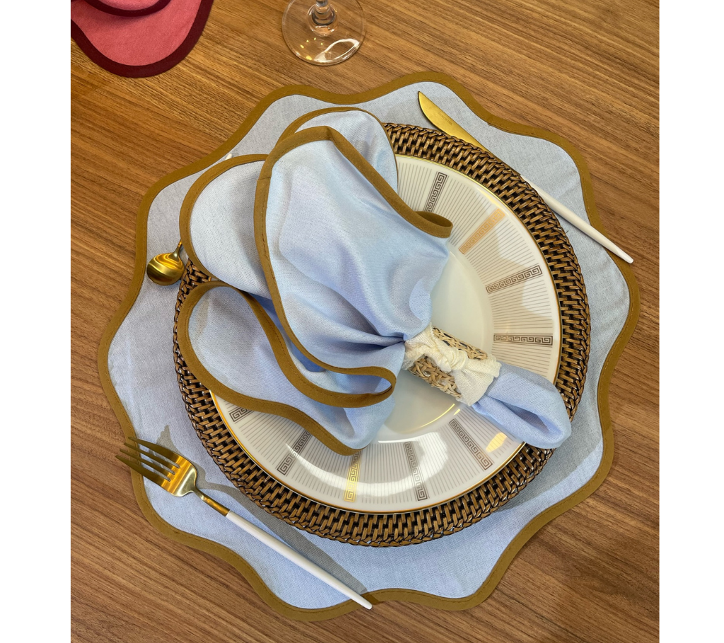 Individual redondo en lino Azul/Beige