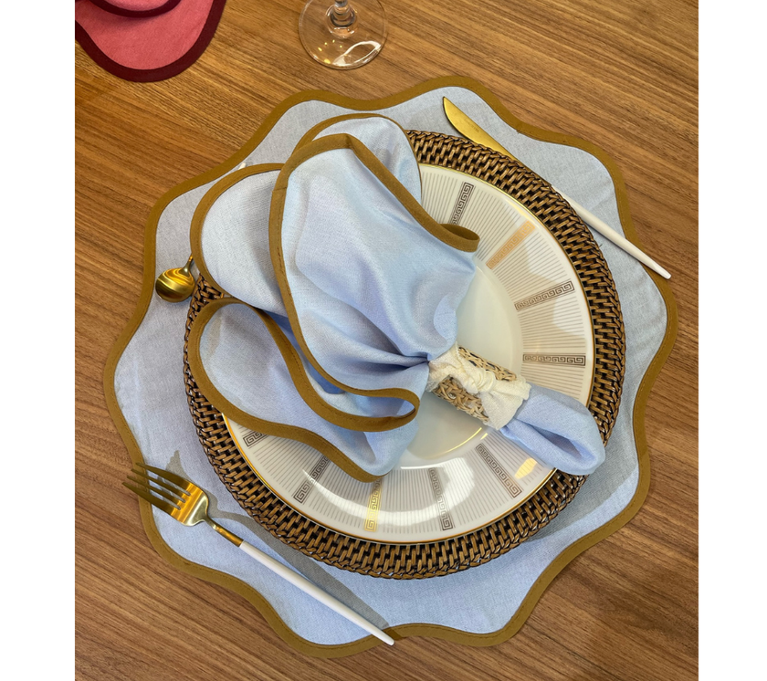 Individual redondo en lino Azul/Beige