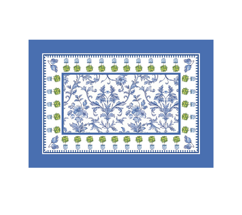 Block de Individuales de papel Flores Borde Arbolitos OW/Azul/Verde