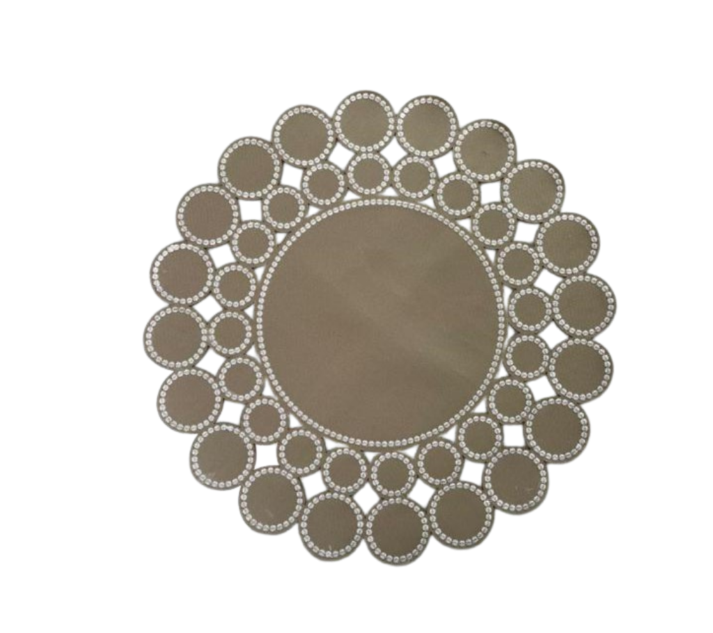 Individual redondo en lona Círculos Beige/Marfil