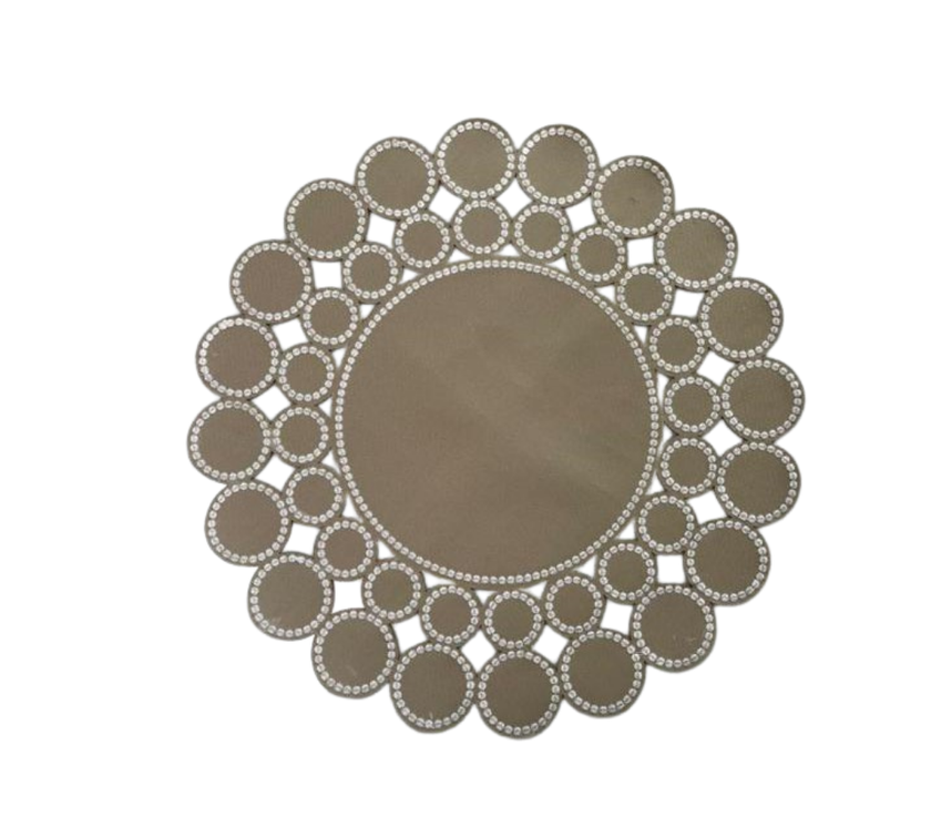 Individual redondo en lona Círculos Beige/Marfil