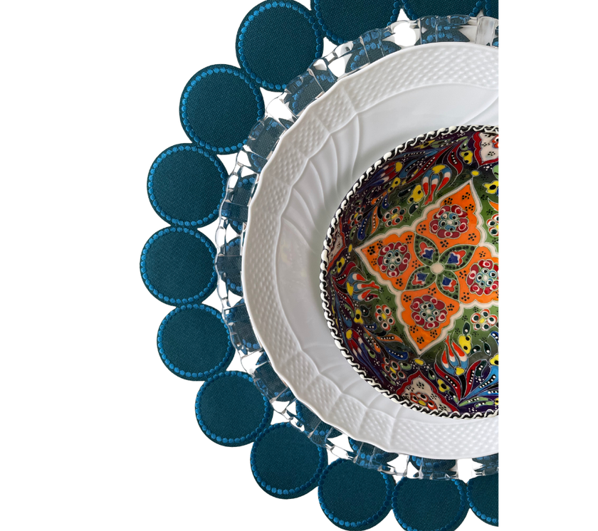 Individual redondo en lona Círculos Verde Oscuro