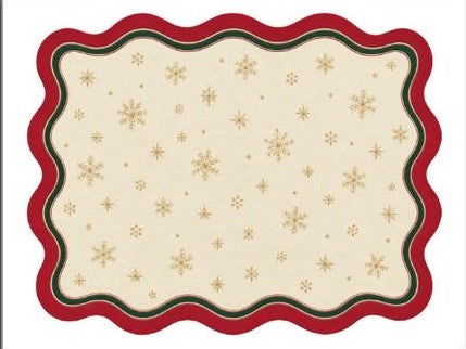 Individual troquelado rectangular en tela Navidad Copos Borde Rojo