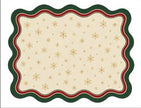 Individual troquelado rectangular en tela Navidad Copos Borde Verde