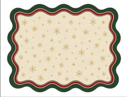 Individual troquelado rectangular en tela Navidad Copos Borde Verde