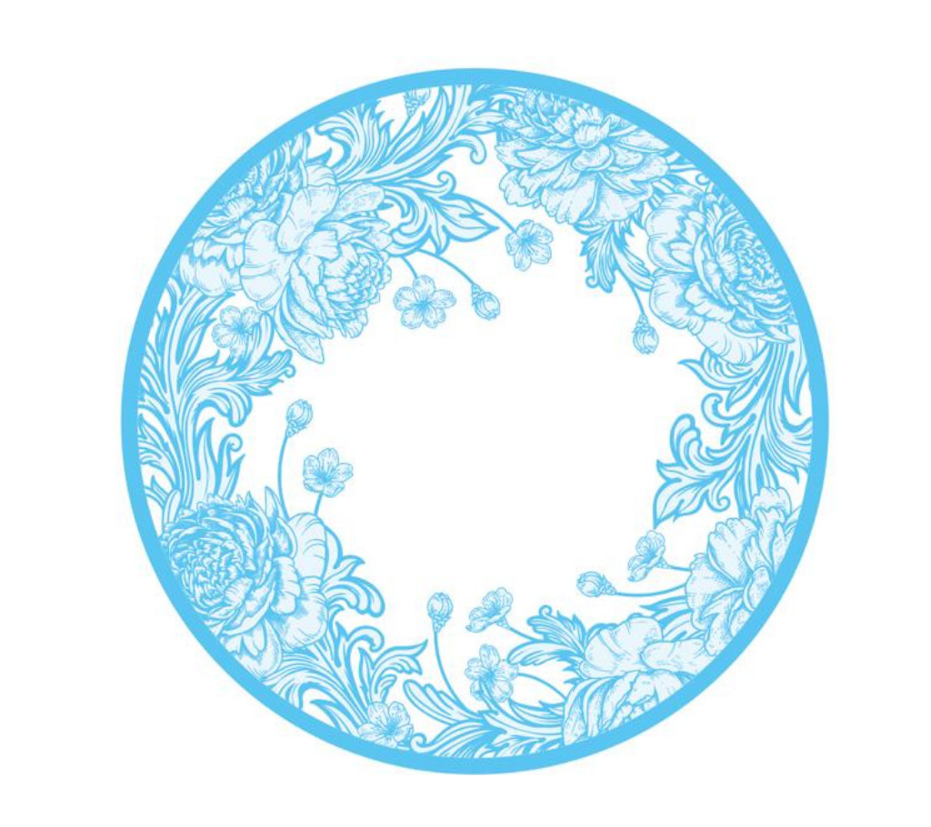 Individual troquelado redondo en tela Corona Flores Azul