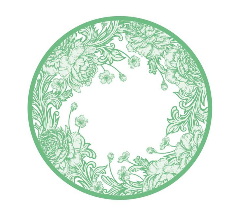 Individual troquelado redondo en tela Corona Flores Verde