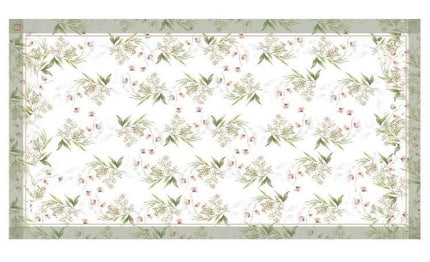 Mantel rectangular 8P en tela FloresHojas Borde Verde