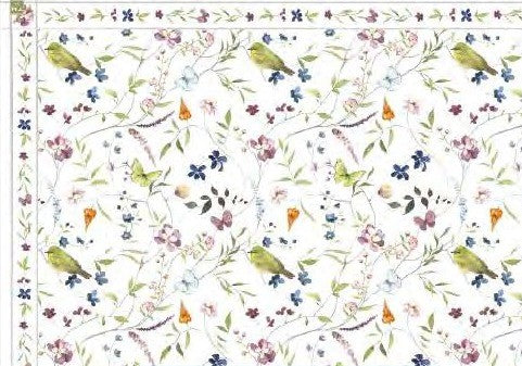 Mantel rectangular 8P en tela Flores/Pajaros/Mariposas