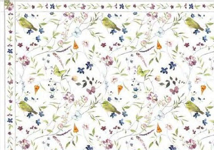 Mantel rectangular 8P en tela Flores/Pajaros/Mariposas