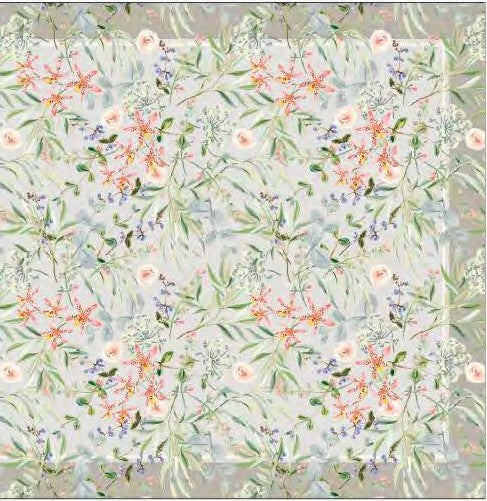 Mantel rectangular 10P en tela Lirios Borde Beige