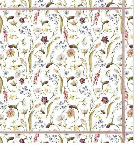 Mantel rectangular 10P en tela Flores/Hojas Linea Beige