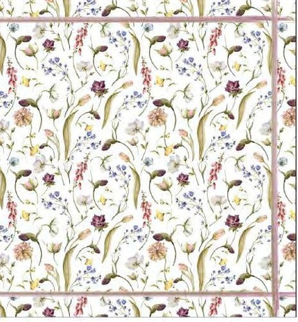 Mantel rectangular 10P en tela Flores/Hojas Linea Beige