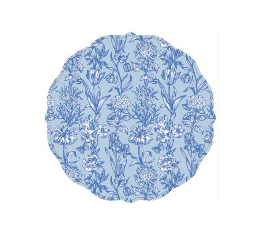 Individual troquelado redondo en tela Flores Azul/Azul