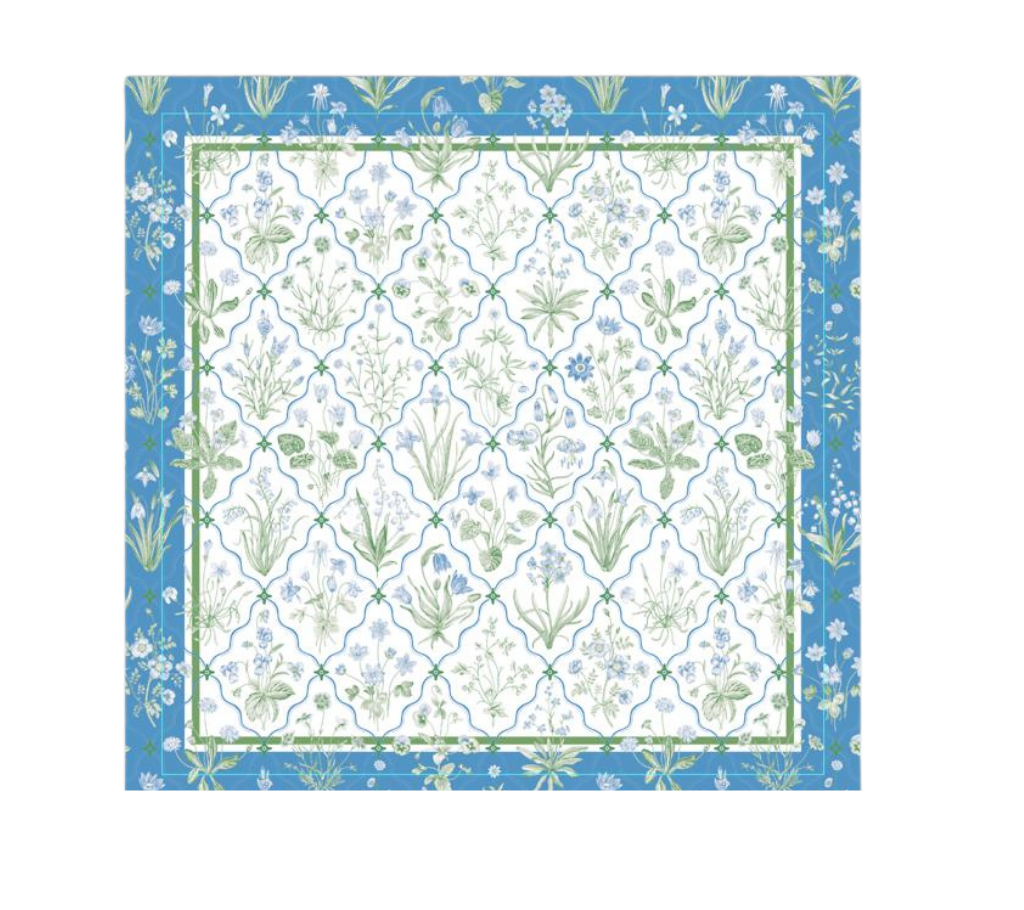 Servilleta de tela Flores Borde Azul Verde