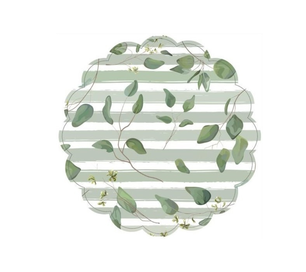 Individual troquelado redondo en tela Hojas/Rayas Verde/OW