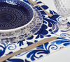 Individual reversible rectangular en tela Flores/Paisaje Azul/Beige