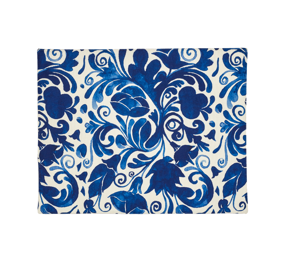 Individual reversible rectangular en tela Flores/Paisaje Azul/OW