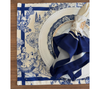 Individual reversible rectangular en tela Flores/Paisaje Azul/Beige