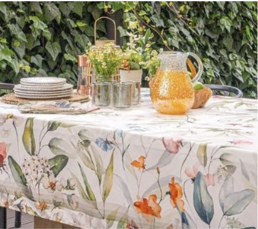 Mantel rectangular 10P en tela Florecillas