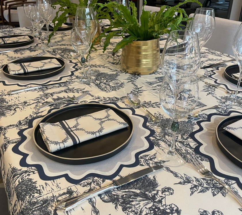 Mantel rectangular 10P en tela Imperial OW/AzulM