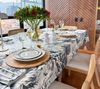 Mantel rectangular 10P en tela Flores OW/AzulM
