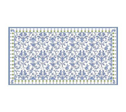 Mantel rectangular 8P en tela Flores Borde Arbolitos OW/Azul/Verde