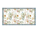 Mantel rectangular 10P en tela Flores Colores Borde AzulGris