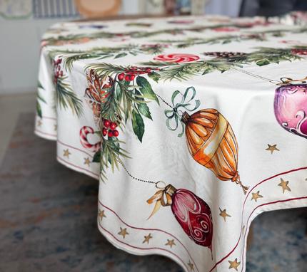 Mantel rectangular 8P en tela Navidad Bambalinas