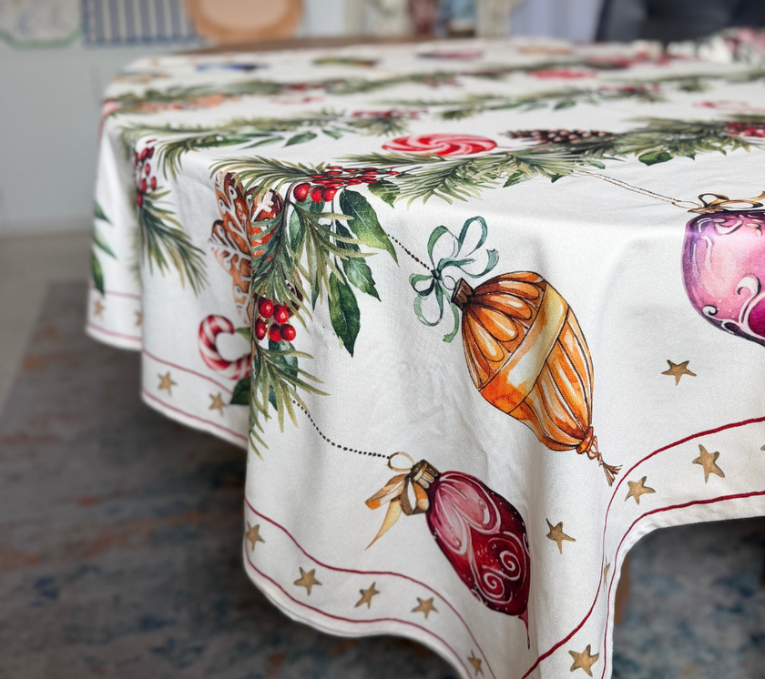 Mantel rectangular 8P en tela Navidad Bambalinas