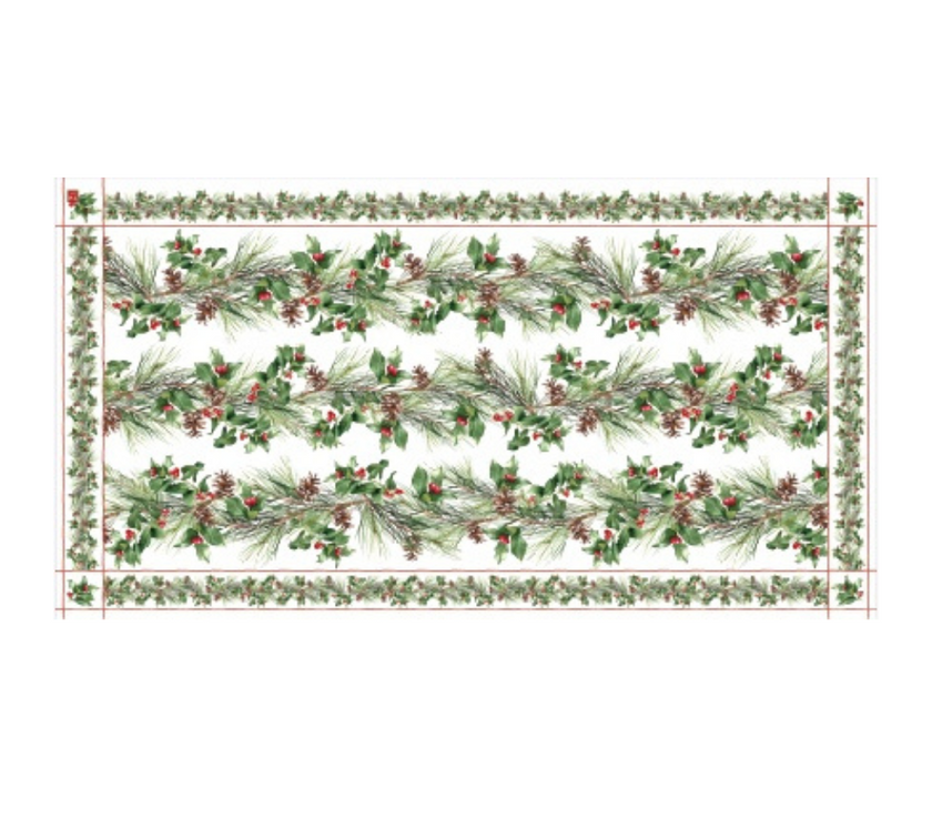Mantel rectangular 10P en tela Navidad Guirnalda/Piñones