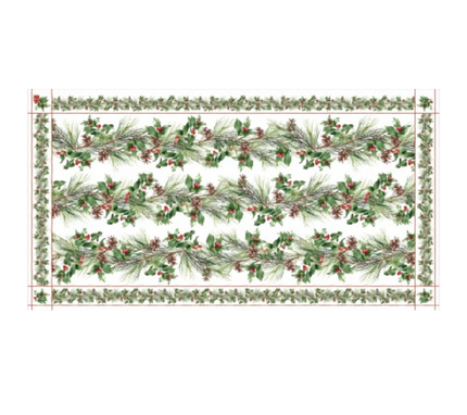 Mantel rectangular 10P en tela Navidad Guirnalda/Piñones