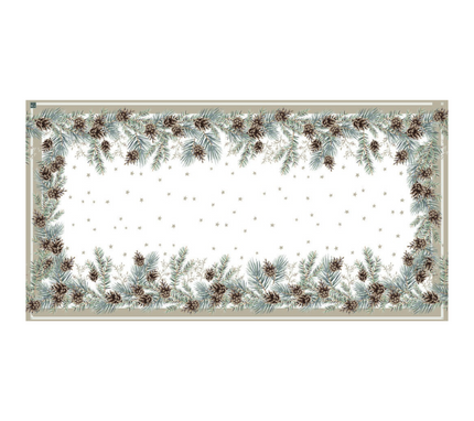 Mantel rectangular 12P en tela Navidad Piñones OW/Verde